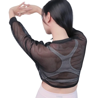 Áo khoác lưới croptop thể thao nữ UNIQ - tay dài, mũ, thoáng khí, 148k 9