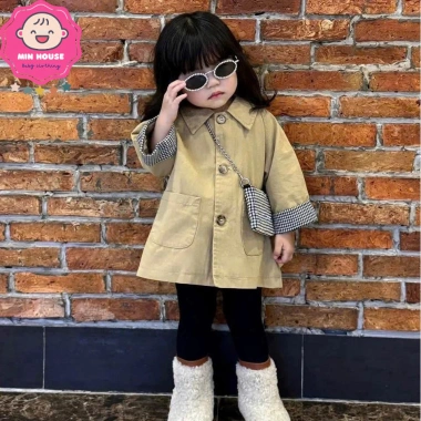 Áo khoác măng tô 2 lớp xinh xắn cho bé gái mùa thu đông 10-30kg nhẹ giữ ấm giá 159k