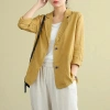 Áo khoác mỏng vải lanh cotton 2.024 Loose Art dài tay casual sang trọng cho nữ giảm 22%