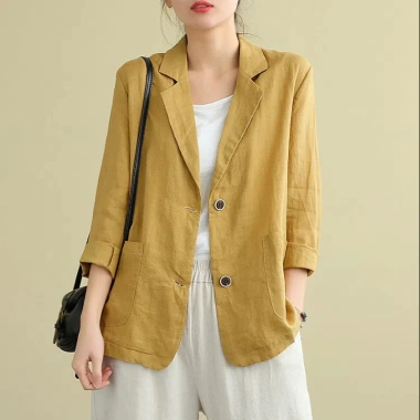 Áo khoác mỏng vải lanh cotton 2.024 Loose Art dài tay casual sang trọng cho nữ giảm 22% 2