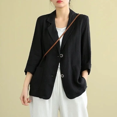 Áo khoác mỏng vải lanh cotton 2.024 Loose Art dài tay casual sang trọng cho nữ giảm 22% 3