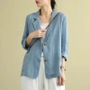 Áo khoác mỏng vải lanh cotton 2.024 Loose Art dài tay casual sang trọng cho nữ giảm 22% 4