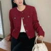 Áo khoác mùa đông nữ xanh dương kiểu Hàn Quốc – Tweed nhẹ, chắn gió, đường phố 2