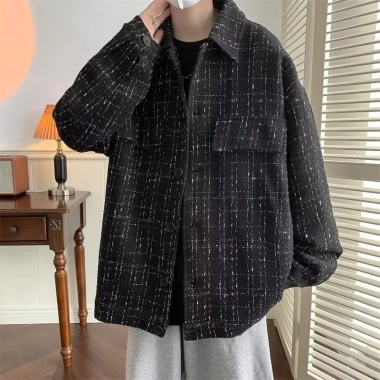 Áo khoác nam Hàn Quốc retro thu đông, dáng rộng lớn, kẻ sọc Hồng Kông 344.520 VND