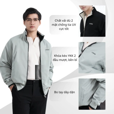 Áo khoác nam Lados vải dù cao cấp 2 mặt, chống nắng, chống gió, khóa kéo 2 chiều, siêu nhẹ