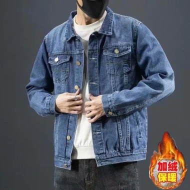 Áo khoác nam lông cừu denim Nhật Bản retro màu đen - Thời trang thu đông dạo phố