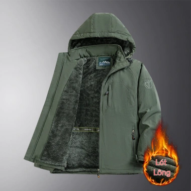 Áo khoác nam lót lông dày, mũ tháo rời, 3 lớp chống nước, chắn gió, giữ nhiệt 480k 2