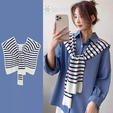 Áo khoác ngoài dệt kim sọc Hàn Quốc ấm áp mùa đông, cổ giả thắt nút – chỉ 64,512₫