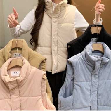 Áo khoác ngoài gile phao nhung tăm kẻ sọc cổ đứng dáng vừa - Giá chỉ 305.000₫