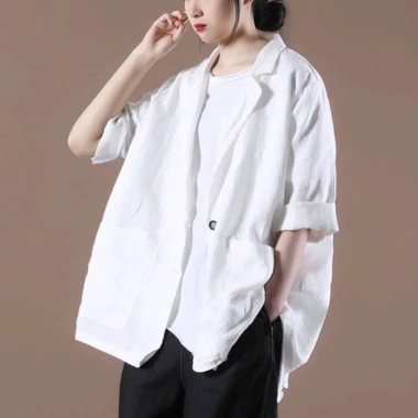 Áo khoác nhẹ nữ blazer oversize linen mềm mại, form rộng suông AK10, 329.000₫