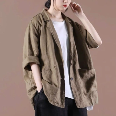 Áo khoác nhẹ nữ blazer oversize linen mềm mại, form rộng suông AK10, 329.000₫
