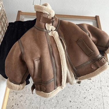 Áo khoác nhung da lộn lót lông cừu ấm mùa đông Hàn Quốc cho bé trai 12-37kg 3