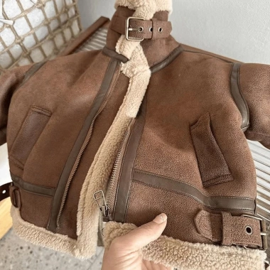 Áo khoác nhung da lộn lót lông cừu ấm mùa đông Hàn Quốc cho bé trai 12-37kg 4