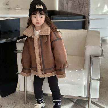Áo khoác nhung da lộn lót lông cừu ấm mùa đông Hàn Quốc cho bé trai 12-37kg 7