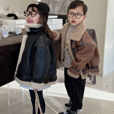 Áo khoác nhung da lộn lót lông cừu ấm mùa đông Hàn Quốc cho bé trai 12-37kg 8