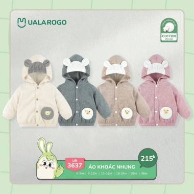 Áo khoác nhung Uala UR3.637 cho bé trai & bé gái 8-10kg - Giá chỉ 215.000đ, giảm mạnh 2 Áo khoác nhung Uala UR3.637 cho bé trai & bé gái 8-10kg - Giá chỉ 215.000đ, giảm mạnh 2