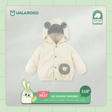 Áo khoác nhung Uala UR3.637 cho bé trai & bé gái 8-10kg - Giá chỉ 215.000đ, giảm mạnh