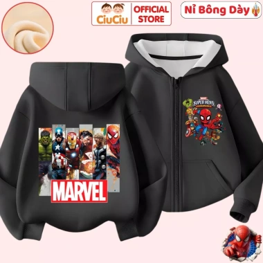 Áo Khoác Nỉ Bông Hoodie Bé Trai Siêu Nhân Marvel CIUCIU KID Vải Nỉ Lót Bông Mềm Mịn Ấm Áp