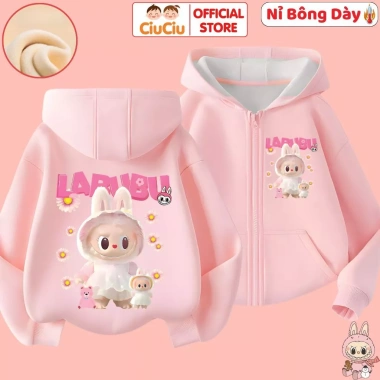 Áo Khoác Nỉ Bông Labubu Bé Gái CIUCIU KID Lót Bông Mềm Mịn Giữ Ấm 9‑35kg 214k 2