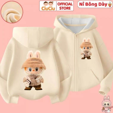 Áo khoác nỉ bông Labubu CIUCIU KID, vải nỉ lót bông dày dặn, ấm mềm giữ nhiệt 2