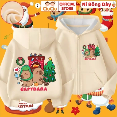 Áo khoác nỉ bông Noel Capybra cho bé trai, bé gái CIUCIU - vải mềm mịn, giữ nhiệt 2