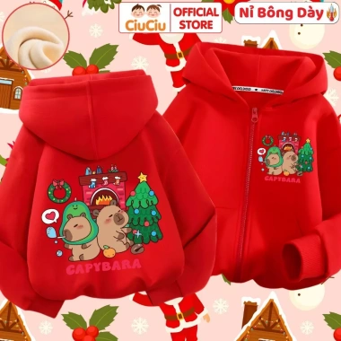 Áo khoác nỉ bông Noel Capybra cho bé trai, bé gái CIUCIU - vải mềm mịn, giữ nhiệt 4