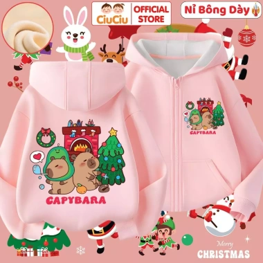 Áo khoác nỉ bông Noel Capybra cho bé trai, bé gái CIUCIU - vải mềm mịn, giữ nhiệt 5
