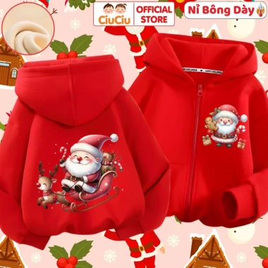 Áo Khoác Nỉ Bông Ông Già Noel Christmas Bé Trai & Bé Gái CIUCIU KID Lót Bông Giữ Nhiệt