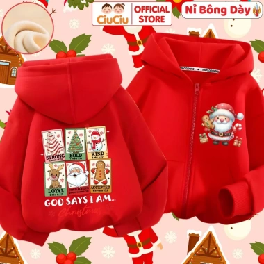 Áo Khoác Nỉ Bông Ông Già Noel Christmas Bé Trai & Bé Gái CIUCIU KID Lót Bông Giữ Nhiệt 10