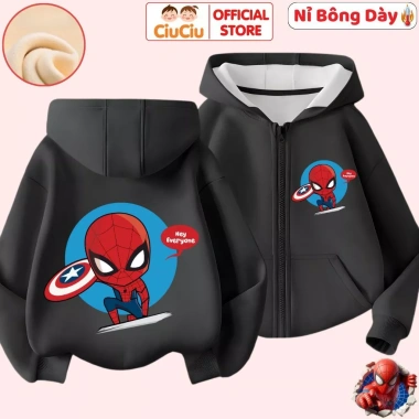 Áo khoác nỉ bông Siêu Nhân Người Nhện bé trai – Lót bông dày ấm, size 9‑35kg, giảm 20% 4