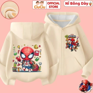 Áo khoác nỉ bông Siêu Nhân Người Nhện cho bé trai - CIUCIU KID, giữ ấm, lót bông dày dặn, mềm mại
