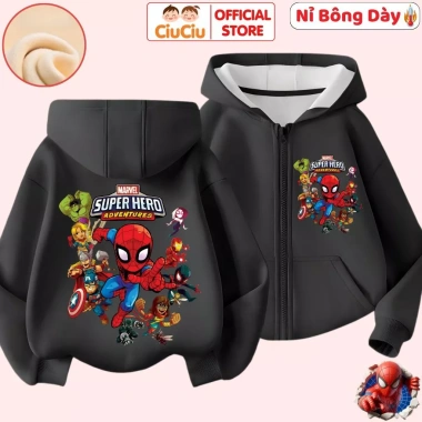 Áo khoác nỉ bông Siêu Nhân Người Nhện CIUCIU KID cho bé, lót bông dày ấm 4