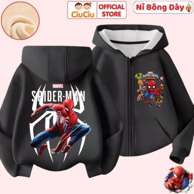 Áo khoác nỉ bông Spiderman bé trai CIUCIU KID, dày mềm mại, ấm giữ nhiệt, giá 214k 4