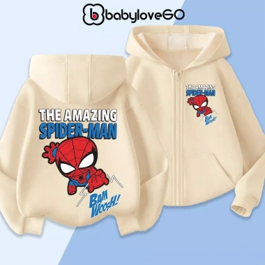 Áo khoác nỉ hoodie bé trai BabyloveGO in Marvel Spider‑Man, ấm dày, giảm giá 189k cho trẻ 1‑10 tuổi