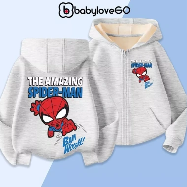 Áo khoác nỉ hoodie bé trai BabyloveGO in Marvel Spider‑Man, ấm dày, giảm giá 189k cho trẻ 1‑10 tuổi