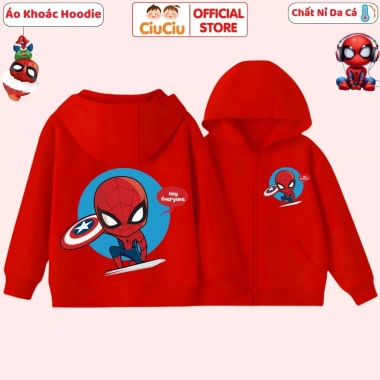 Áo khoác nỉ Hoodie Siêu Nhân Người Nhện bé trai - Nỉ da cá, size 9-33kg, 175.000₫ 2