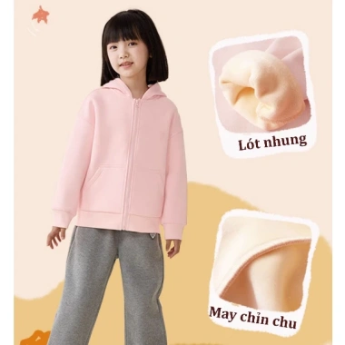 Áo khoác nỉ lót lông BabyloveGO 2.026 cho bé gái, có mũ và khóa kéo tiện lợi AKN04, giảm giá 199.000₫