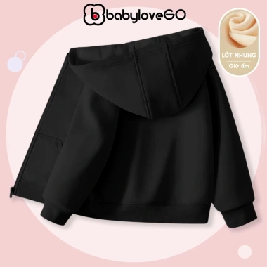 Áo khoác nỉ lót lông BabyloveGO 2.026 cho bé gái, có mũ và khóa kéo tiện lợi AKN04, giảm giá 199.000₫