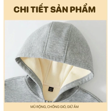 Áo khoác nỉ lót lông bé trai BabyloveGO AKN04 mùa đông, mũ, khóa kéo tiện lợi - 199.000₫ 2