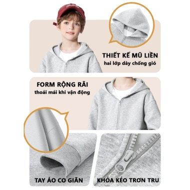 Áo khoác nỉ lót lông bé trai BabyloveGO AKN04 mùa đông, mũ, khóa kéo tiện lợi - 199.000₫ 5