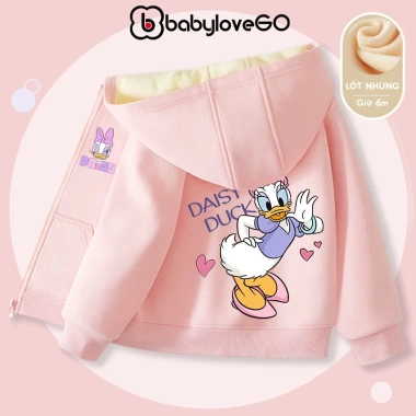 Áo khoác nỉ lót lông dày ấm bé gái BabyloveGO mùa đông kéo, mũ trùm rộng, chỉ 279k