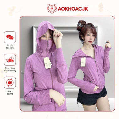 Áo khoác nữ chống nắng vải thun đốm co giãn 4 chiều – 6 túi, dây kéo dài tới mũi