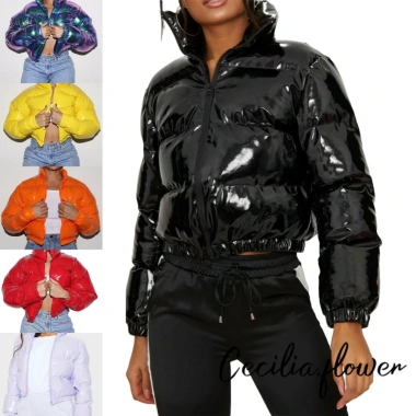 Áo khoác nữ dài tay cổ đứng quilted puffer rộng ấm áp mùa đông giá 494k