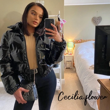 Áo khoác nữ dài tay cổ đứng quilted puffer rộng ấm áp mùa đông giá 494k