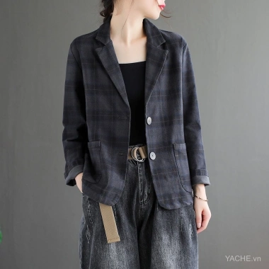 Áo khoác nữ kẻ sọc giản dị cổ điển mùa xuân - rộng rãi, dễ phối, tôn dáng dài tay - 492.480 VND