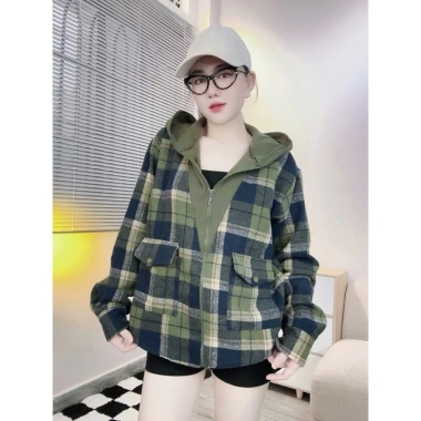 Áo khoác nữ QUỲNH NHI mùa hè - Flannel + thun gân, mềm, nón chống nắng - 229k 7