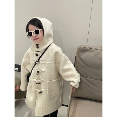 Áo khoác nút sừng mũ len thu đông cho bé trai bé gái - Hàn Quốc sang trọng, trung nhỏ