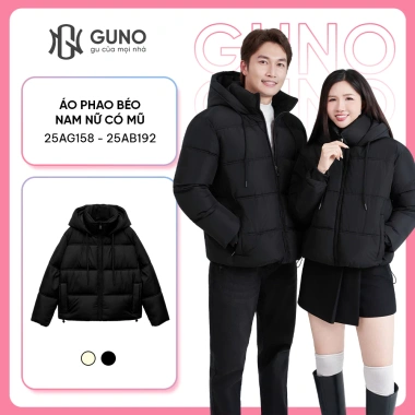 Áo khoác phao béo siêu nhẹ GUNO mùa đông nam nữ chần bông cao cấp mũ trùm đầu 559k