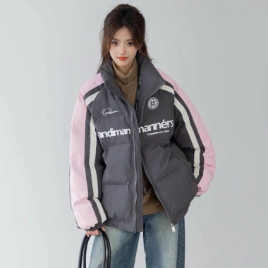 Áo khoác phao hồng xám cổ đứng form rộng unisex giảm giá 265.000, giá gốc 320.650