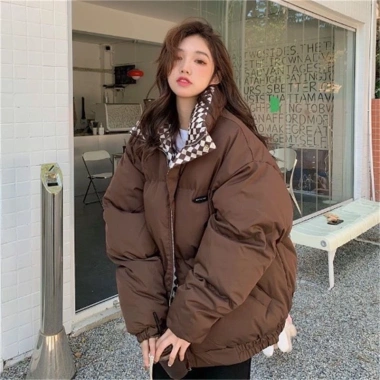Áo khoác phao mùa đông unisex KUNKUN SP77 dáng rộng 2 mặt họa tiết kẻ caro giá ưu đãi 289k